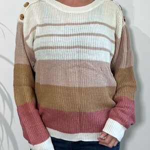 Striped Knit Sweater with Button Detail